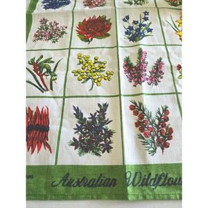 Vintage Neil Australian‎ Wildflowers Pure Linen Tea Towel Green Floral 18x30